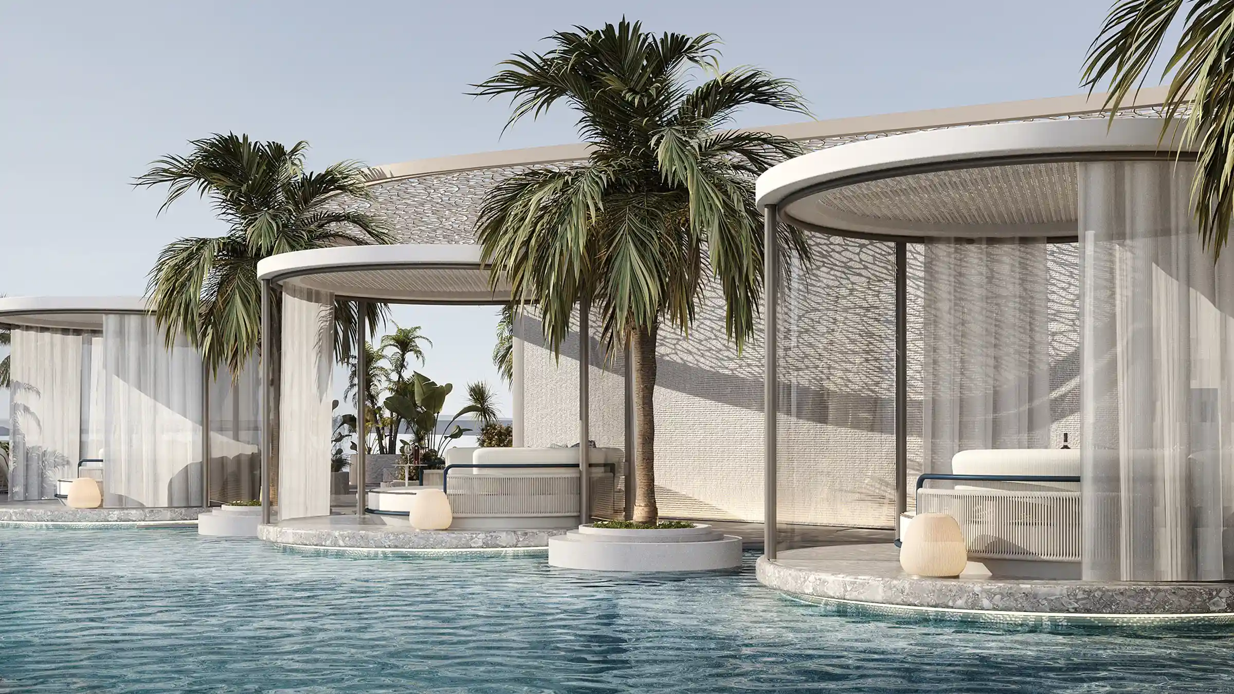 AMRA private cabanas and water lounge experience