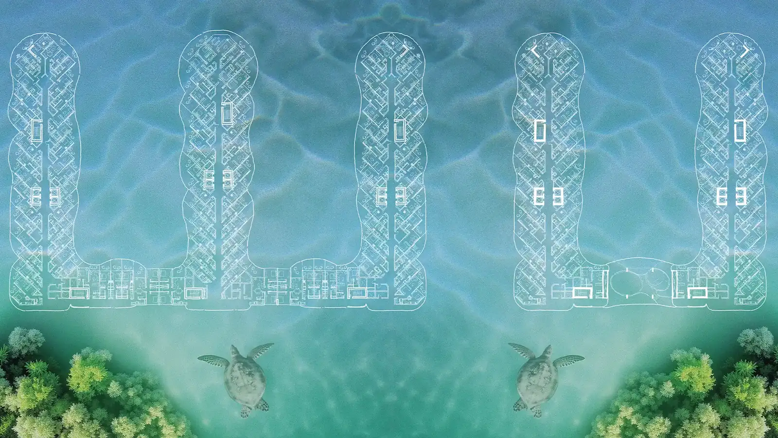AMRA masterplan with lagoon and sea-facing towers