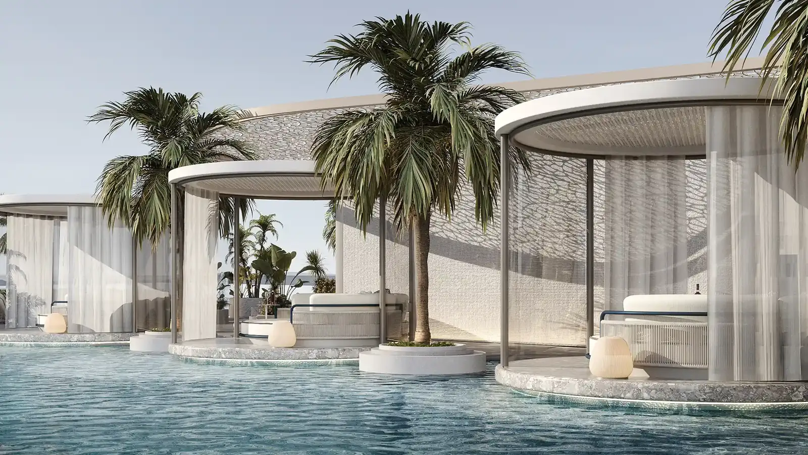 AMRA private cabanas and water lounge experience